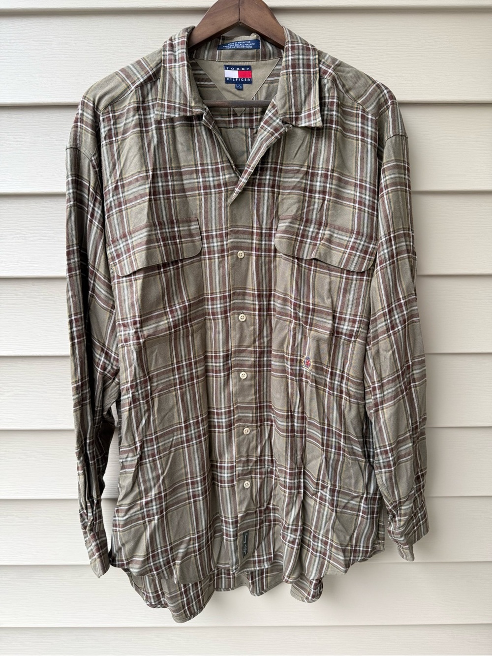 Vintage Tommy Hilfiger Men’s L Plaid Rayon Crest Button Up Shirt 90s